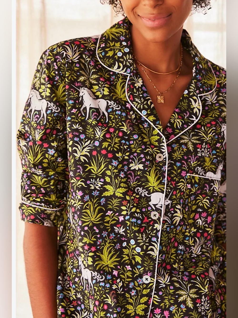 Print Fresh Women’s S Unicorn Garden Pajama Top Long Sleeve Shirt Organic Cotton